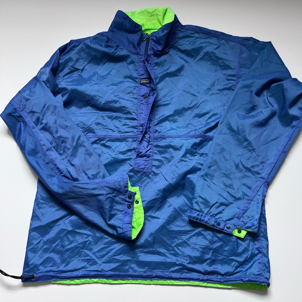 VTG Patagonia Reversible Windbreaker Pullover Mens Medium Blue Neon 1/2 Zip Snap